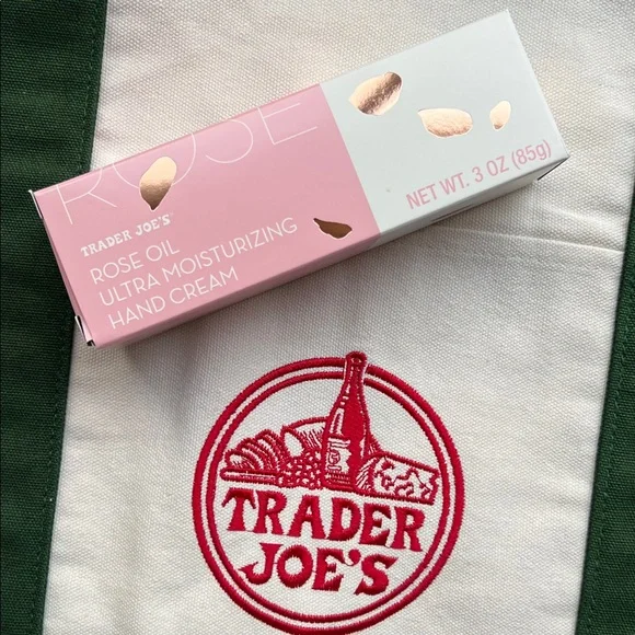Trader Joe's Large Canvas Tote Bag with Green Straps & Rose Oil Hand Cream - Picture 5 of 8